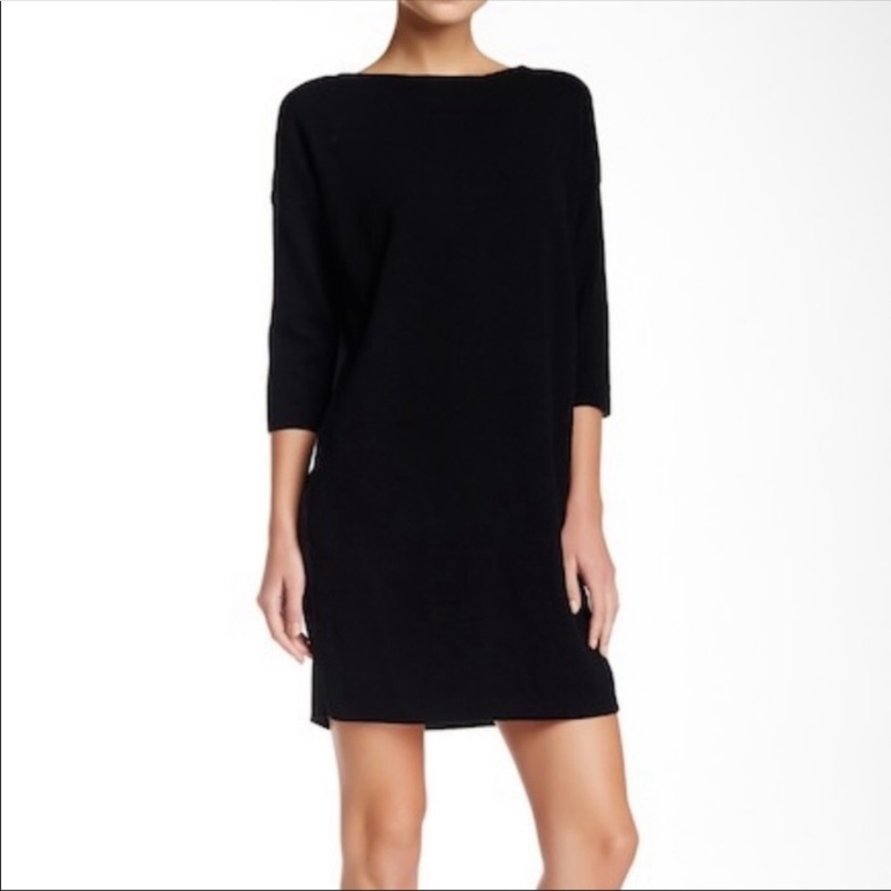 Vince Black Wool Contrast Sweater Dress